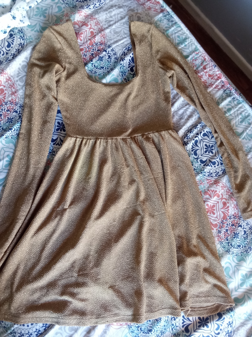 Free People Gold Metallic Long-Sleeve Scoop Dress